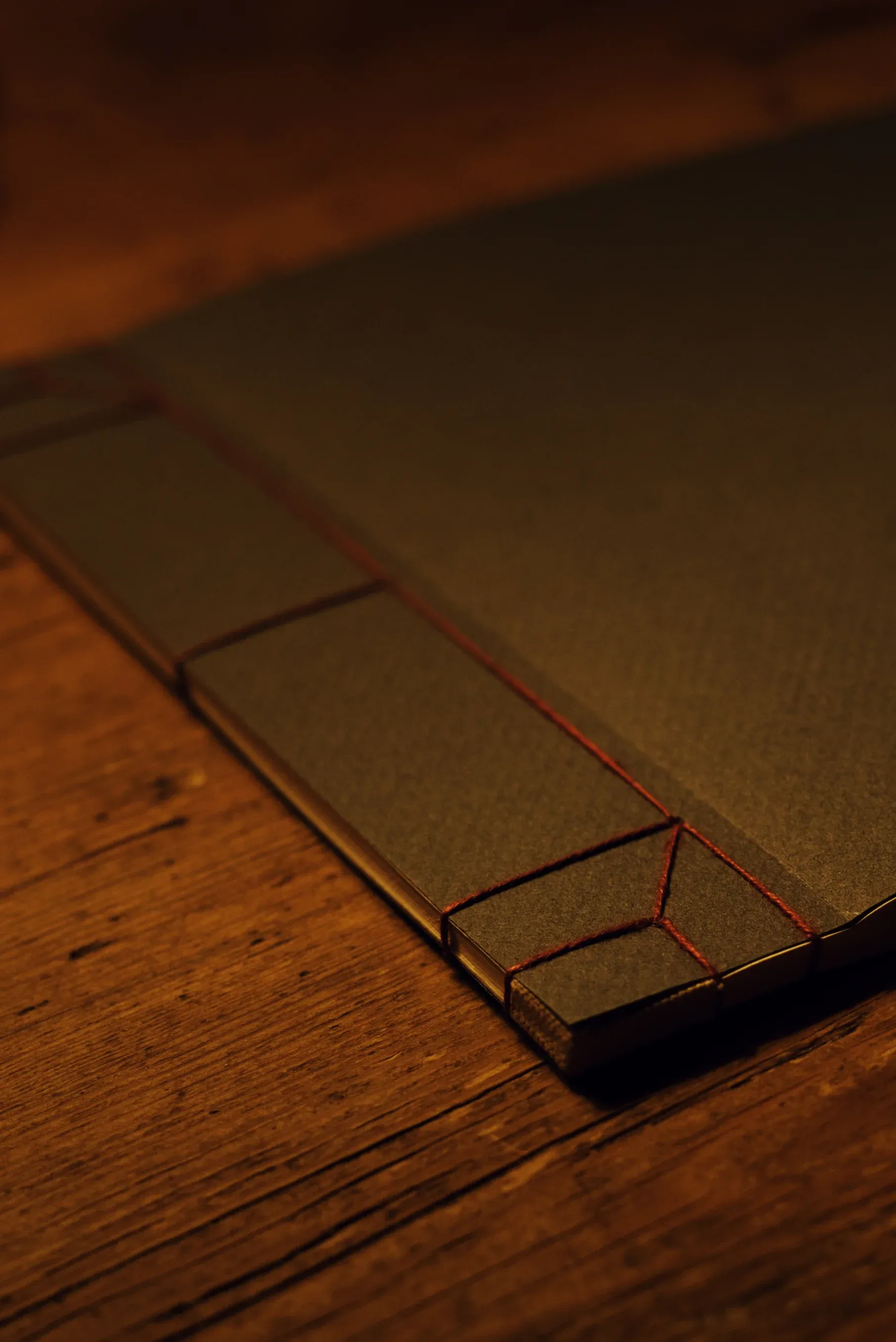 Corner of a book hand-bound with Japanese stab binding.